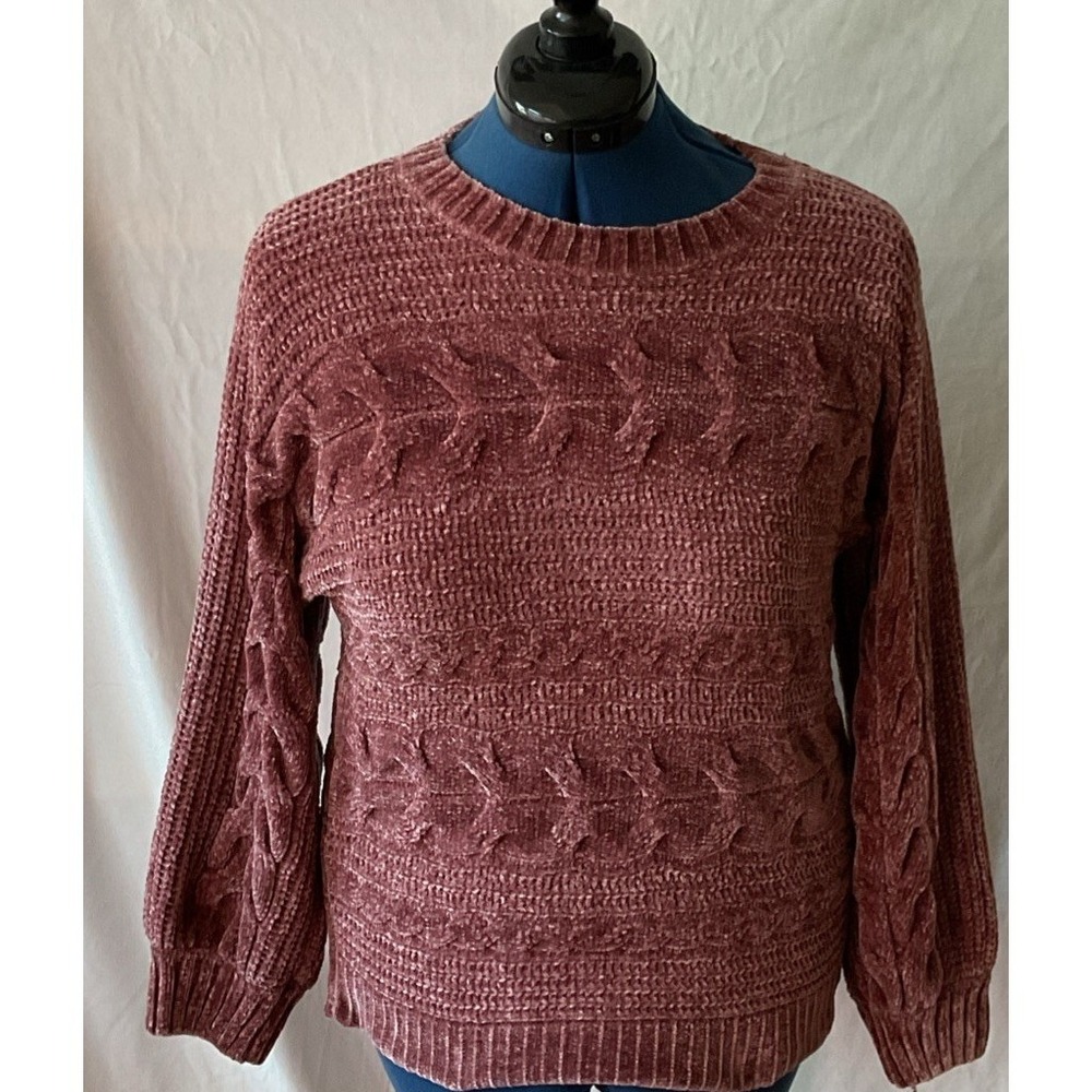 Pink Rose Super Soft Brown Pink Chenille Cable Knit Sweater Large 1S24246
